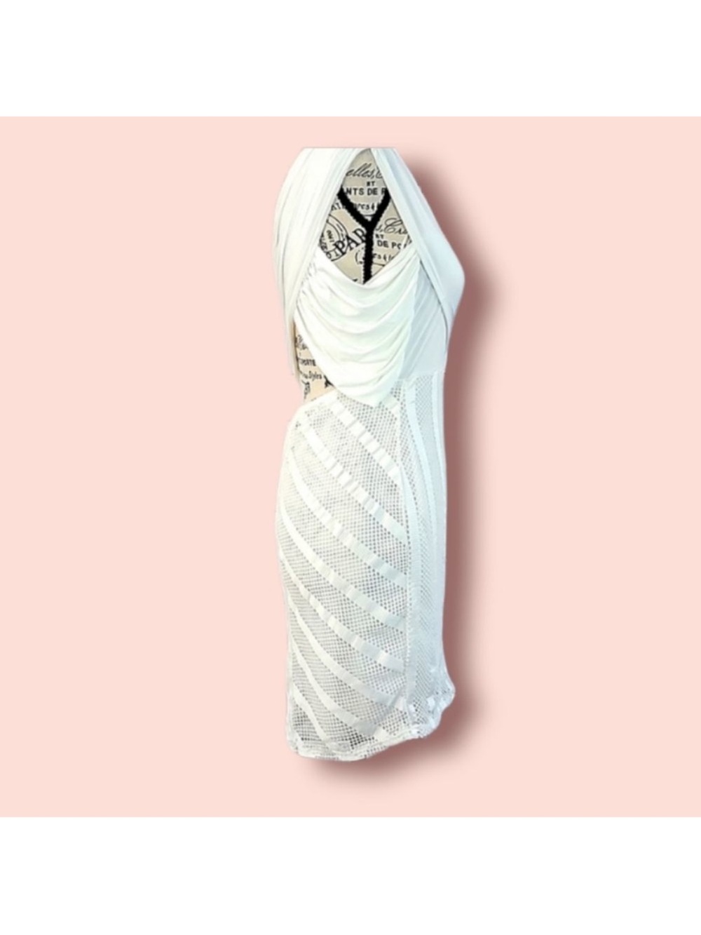 Asymmetric One-Shoulder White Lace Bodycon Dress - Picture 3 of 4